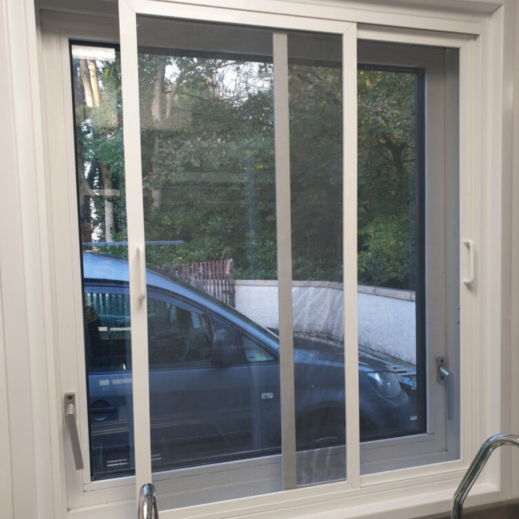 Fly screen sliding window installed at a commercial window